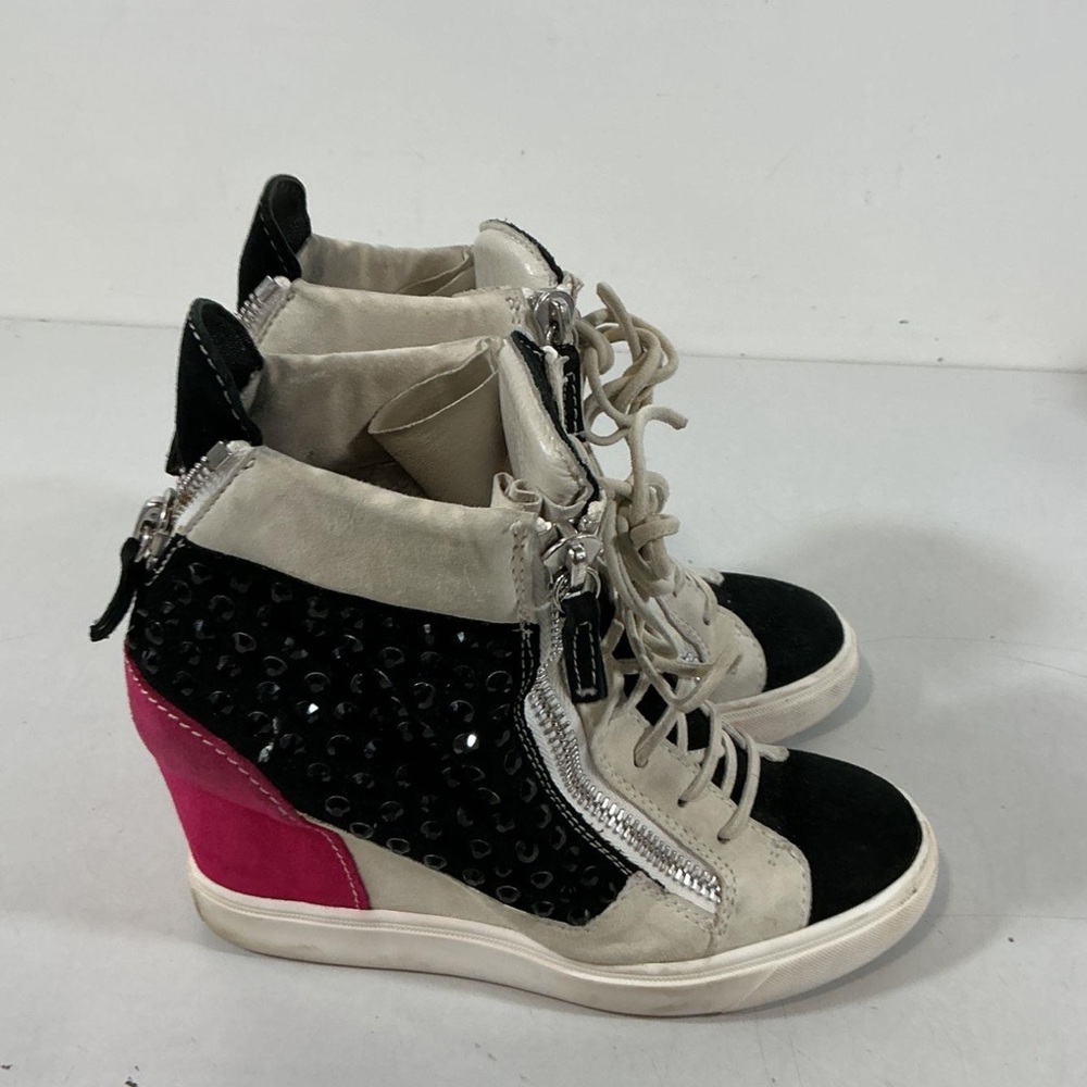 Women’s Giuseppe Zanotti Black/Pink Colorblock Wedge Sneakers Shoes Size 38